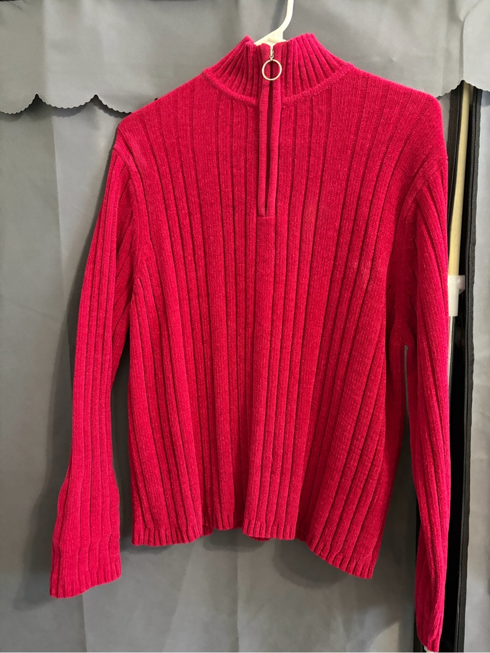 Karen Scott Ribbed Half-Zip Turtleneck Sweater - Fuchsia